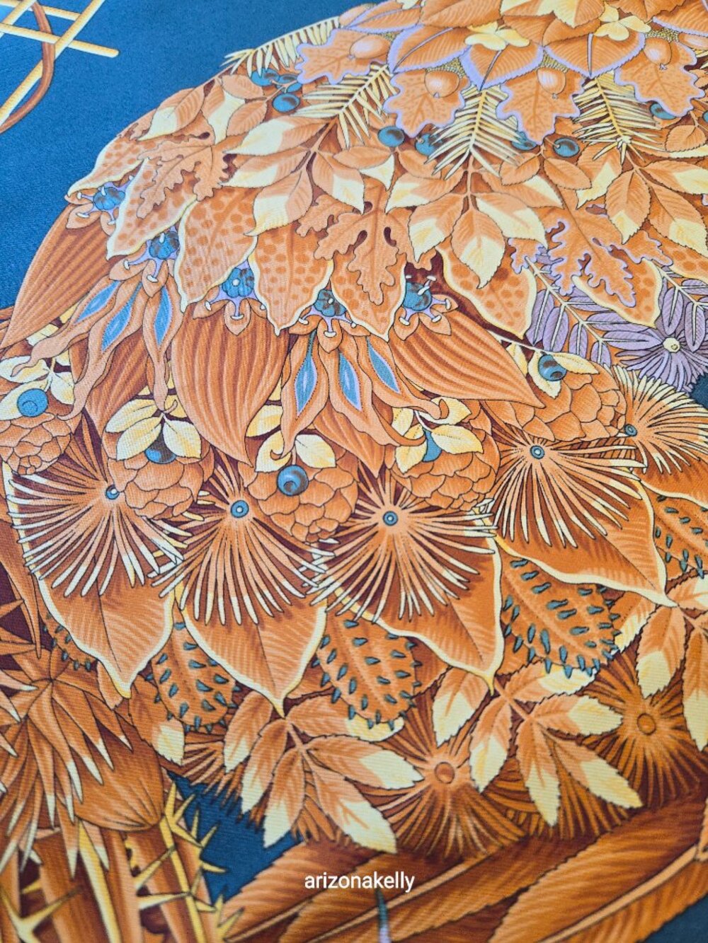 Ferragamo Silk Scarf Fox Flowers Leaves Hand Rolled Hems - Picture 11 of 13